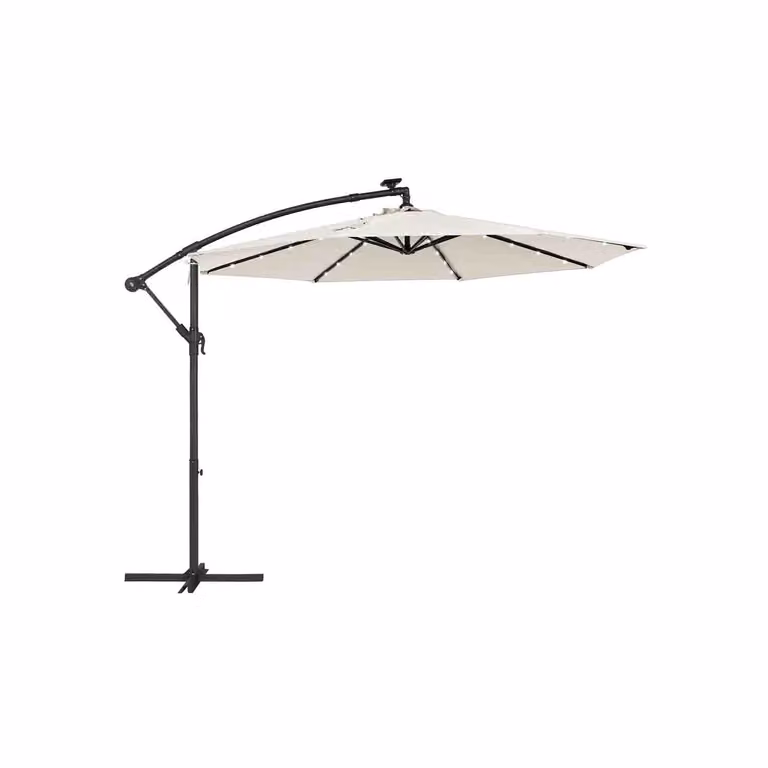 Ombrellone da Giardino Decentrato con Luci a LED a Energia Solare e Base, Beige