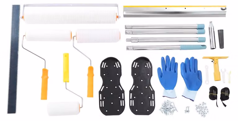 Kit per autolivellante a base di cemento - Set di strumenti per la livellatura del pavimento, con 2 rulli per la rimozione delle bolle d'aria (50,8/22,9 cm), scarpe con punte, spatola dentata (56 cm), guanti, multicolore