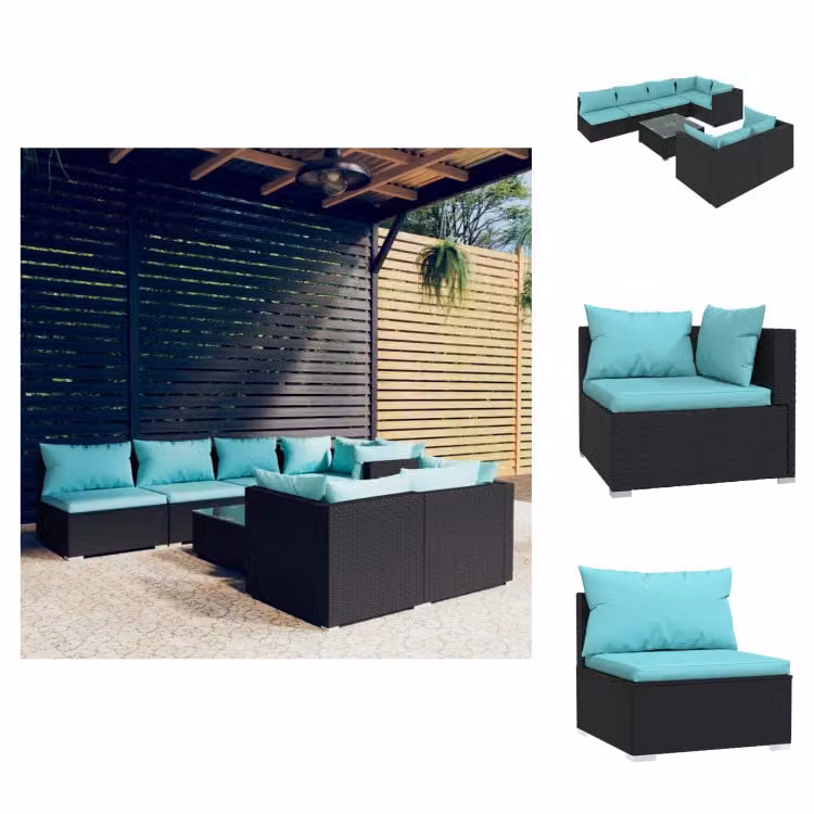 vidaXL set salotto da giardino 8 pezzi con cuscini in poly rattan nero - Set di mobili da giardino
