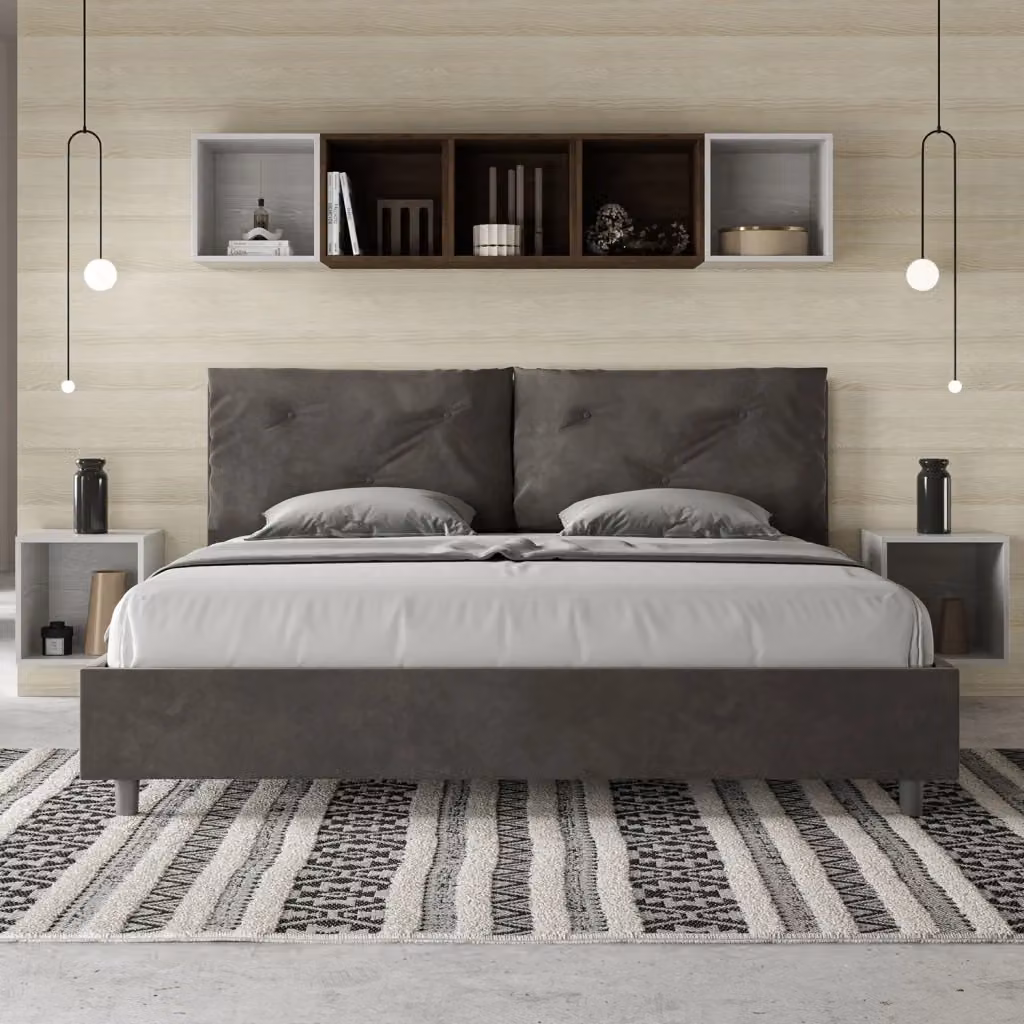 Letto Matrimoniale King Size Appia Large Giordanoshop con Rete Imbottita in Microfibra e Struttura in MDF Grigio L/P/H: 212 x 200 x 110 cm – 2