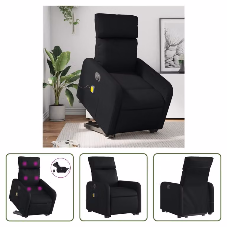 The Living Store Sedia massaggiante con supporto in piedi elettrica in ecopelle nera