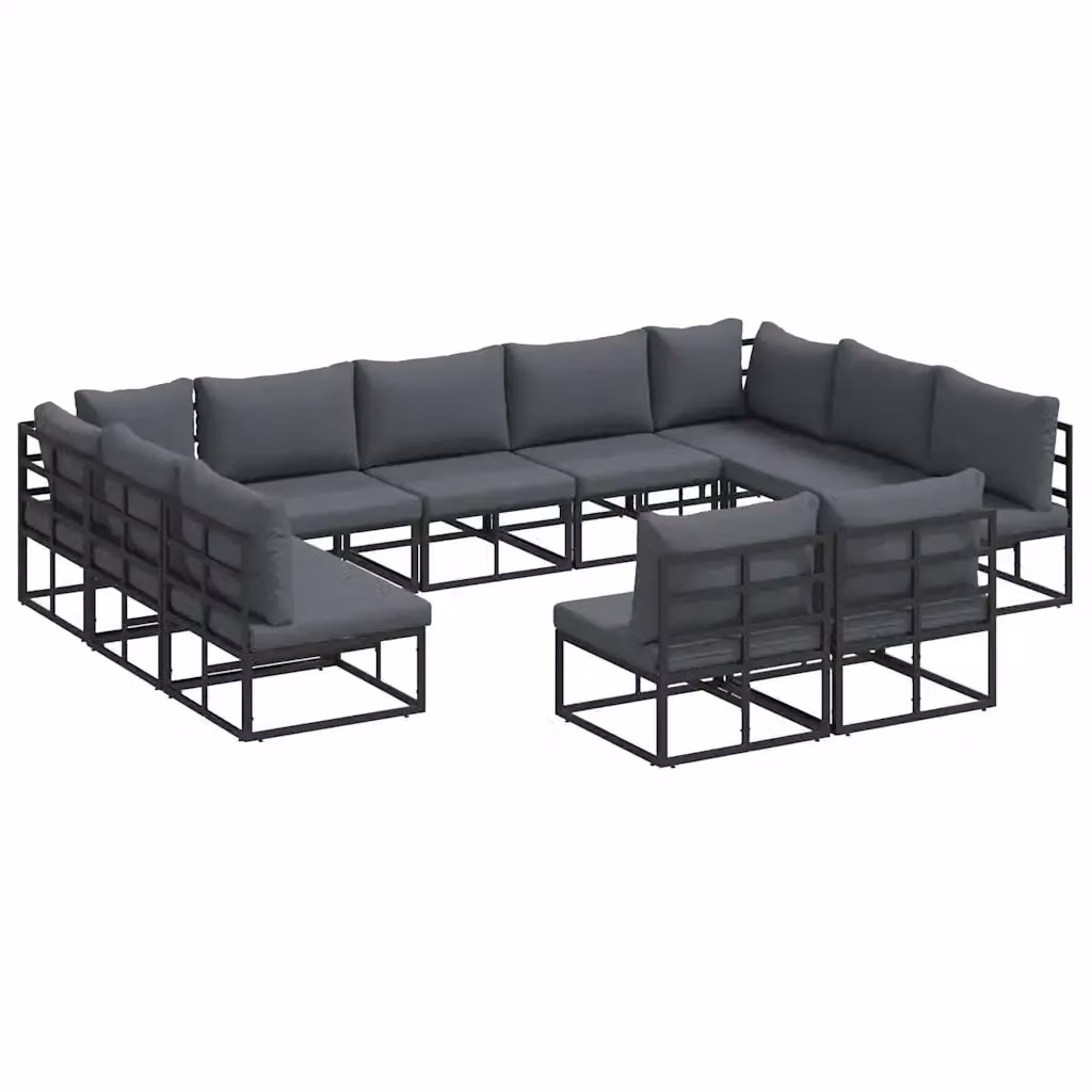 vidaXL Set Divano da Giardino a L in Alluminio Verniciato Nero con 11 Cuscini Imbottiti – 2