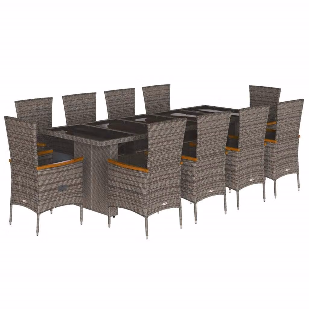 Set da Pranzo da Giardino 11pz con Cuscini in Polyrattan Grigio