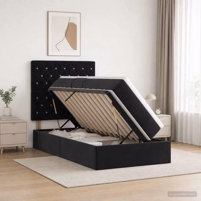 Letto con contenitore e illuminazione LED vidaXL in velluto nero con materasso, L/P/H: 100 x 200 x 128 cm – 1