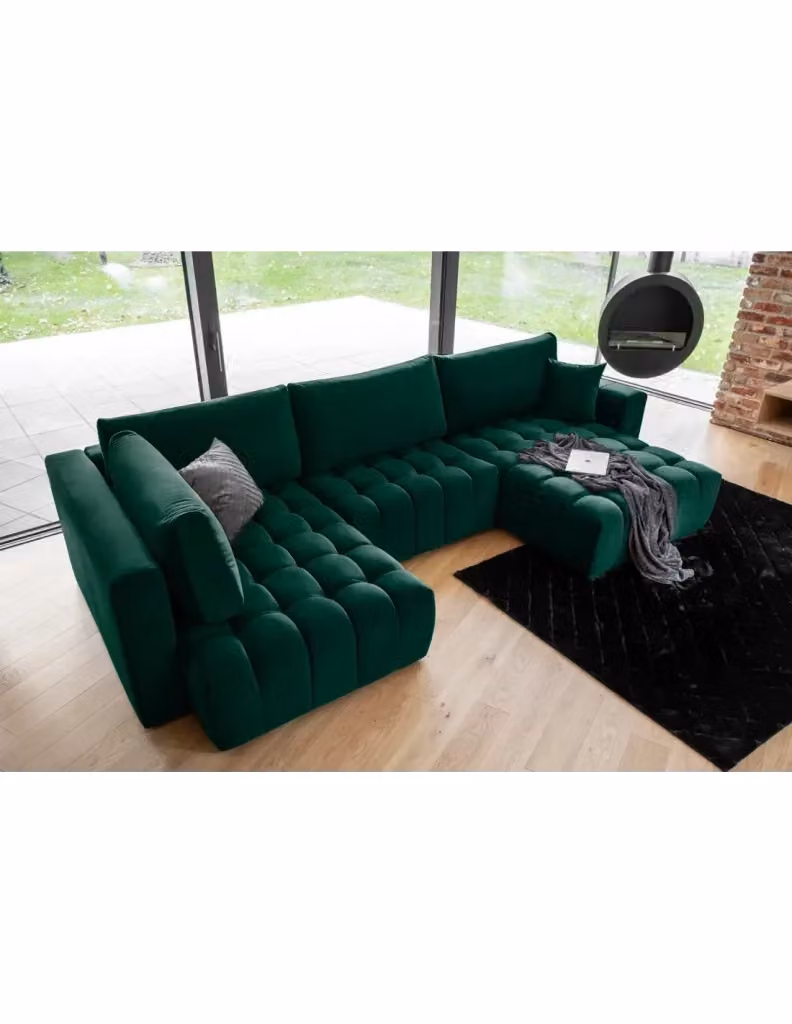 Divano ad angolo BONITA MEUBLORAMA convertibile 6 posti verde con effetto velluto, lato destro, L 350 cm x P 175 cm – 2