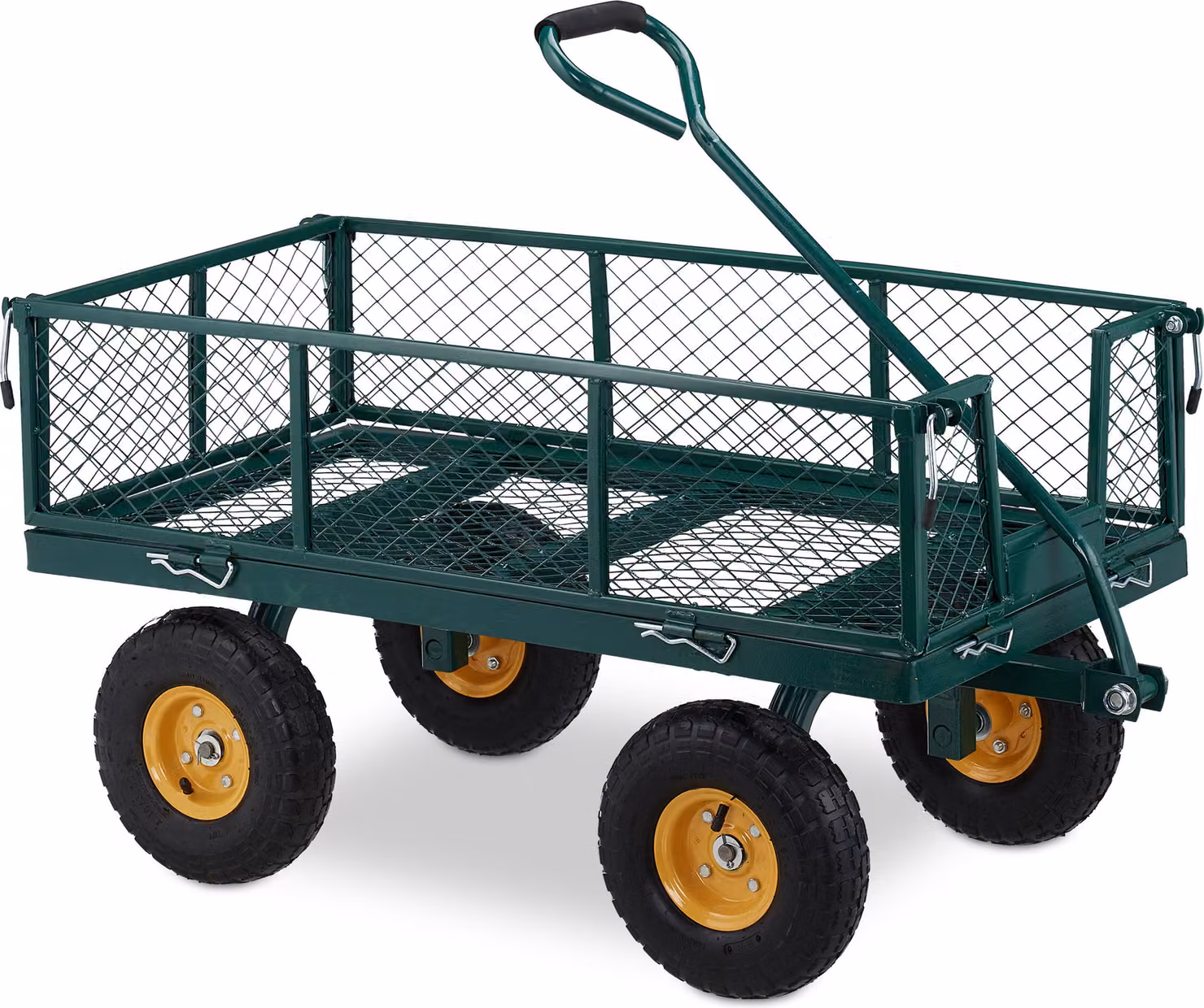 Carrello a mano Relaxdays, pratico carrello da giardino con ruote pneumatiche, sponde laterali ribaltabili, portata fino a 250 kg, verde