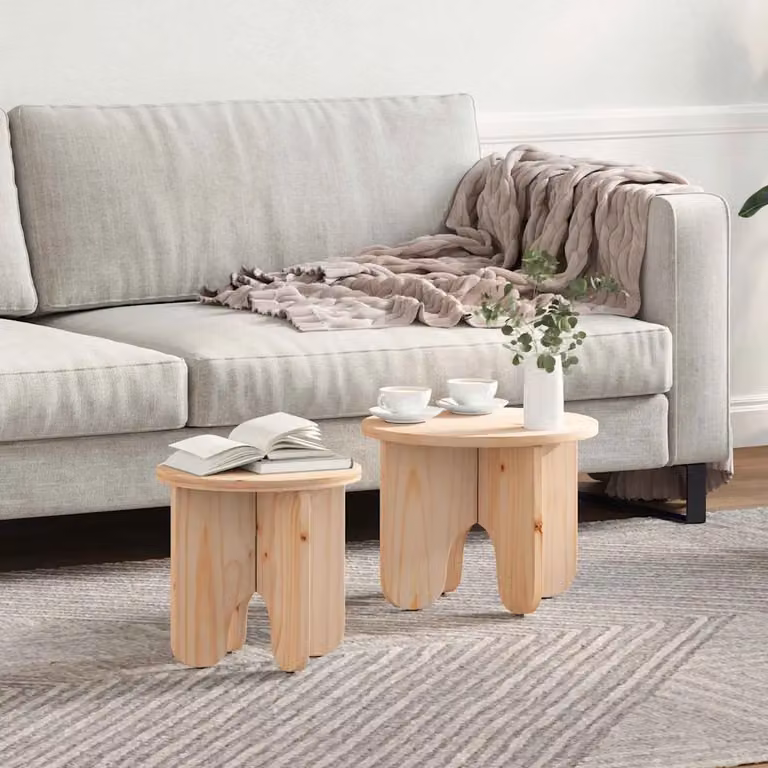 Set di 2 tavolini da salotto rotondi vidaXL in legno di pino naturale, L/P/H: 39.5 x 39.5 x 30 cm