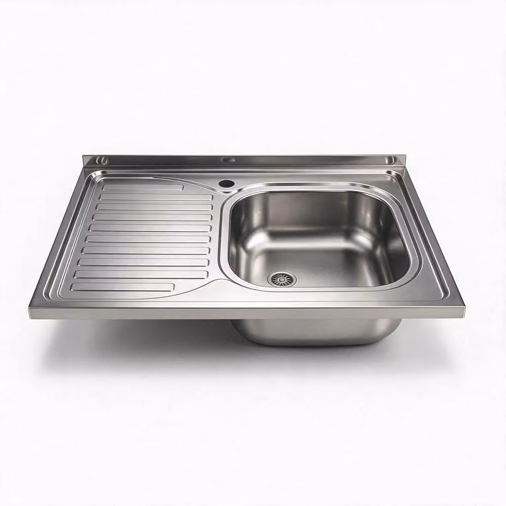 Lavello cucina da appoggio 80x60 una vasca con gocciolatoio sinistro inox SA30SX