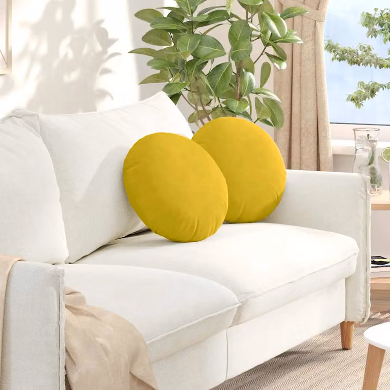 Set di 2 cuscini per seduta rotondi vidaXL in velluto, disponibili in giallo o blu, Ø 40 x 13 cm