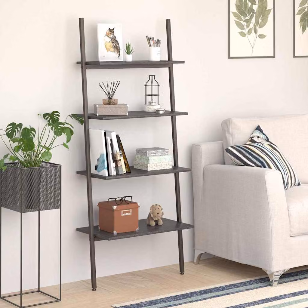 Scaffale a scala vidaXL nero con 4 livelli in metallo e legno L: 64 cm, P: 34 cm, H: 150,5 cm