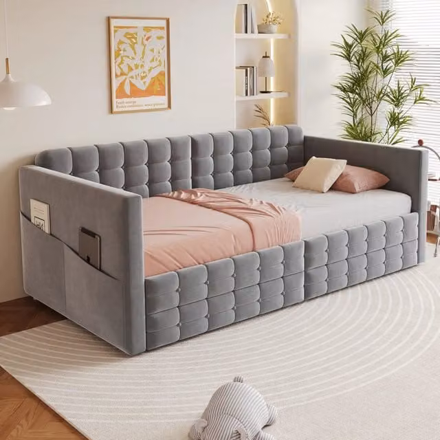 letto imbottito velluto grigio 90 x 190 cm