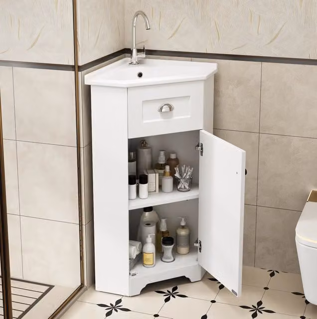 Mobile lavabo bagno freestanding con lavabo in ceramica, MDF, bianco