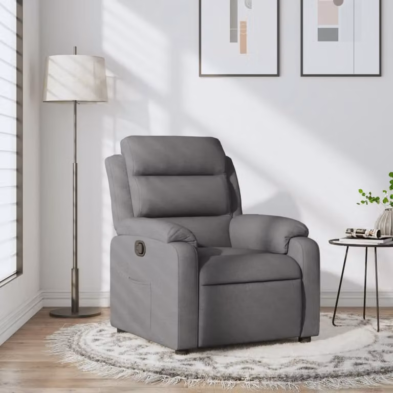 Poltrona reclinabile relax vidaXL in tessuto grigio con struttura in legno e metallo