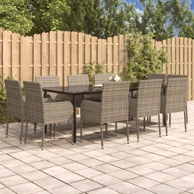 Set Mobili da Giardino Moderno vidaXL in Polyrattan con Cuscini, Nero e Grigio, 11 Pezzi