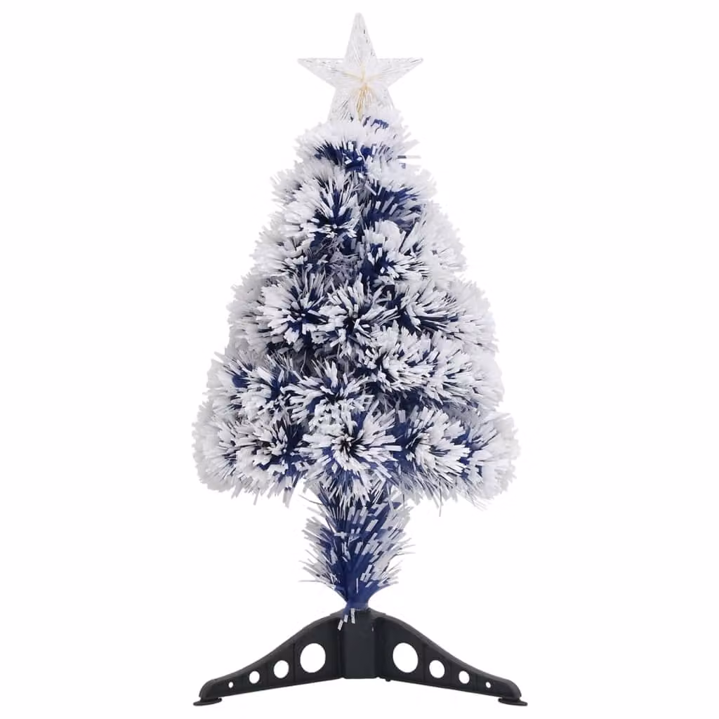 Albero Natale Preilluminato Bianco e Blu 64 cm in Fibra Ottica