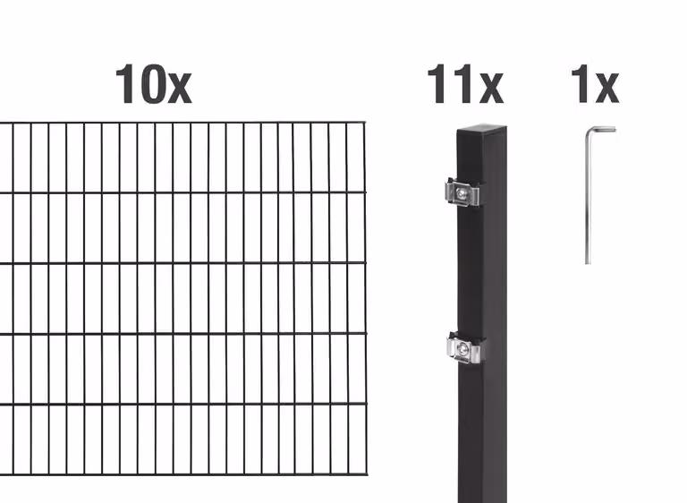 Recinzione a doppia barra Alberts 628017, set completo da 22 elementi, nero opaco, altezza 120 cm, lunghezza 20 m