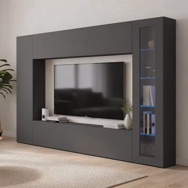 Parete Attrezzata Mobile Soggiorno Alatri DMORA Nero Antracite L: 260 cm, P: 30 cm, H: 180 cm – 1