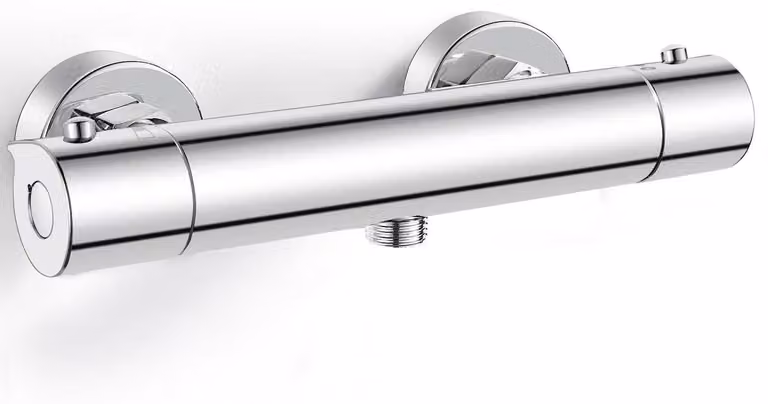 Miscelatore per doccia con termostato, da montare a parete, in ottone cromato, diametro 150 mm