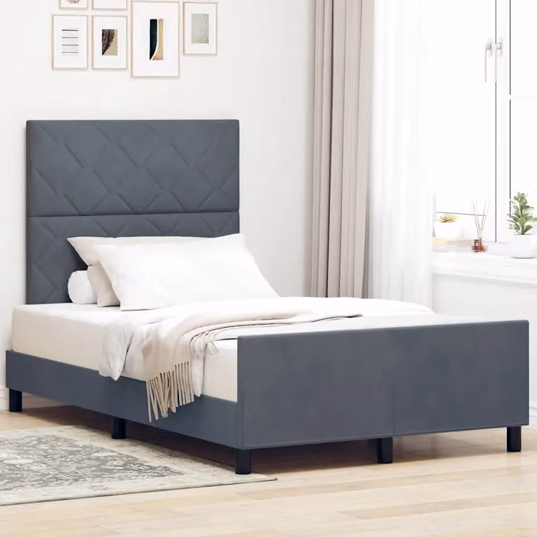 Letto a molle con testiera vidaXL in velluto grigio, L/P/H: 120 x 200 x 280 cm