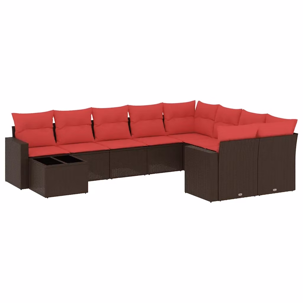 vidaXL Set Divani da Giardino 10 Pezzi in Polyrattan Marrone con Cuscini e Tavolino da Esterno – 2