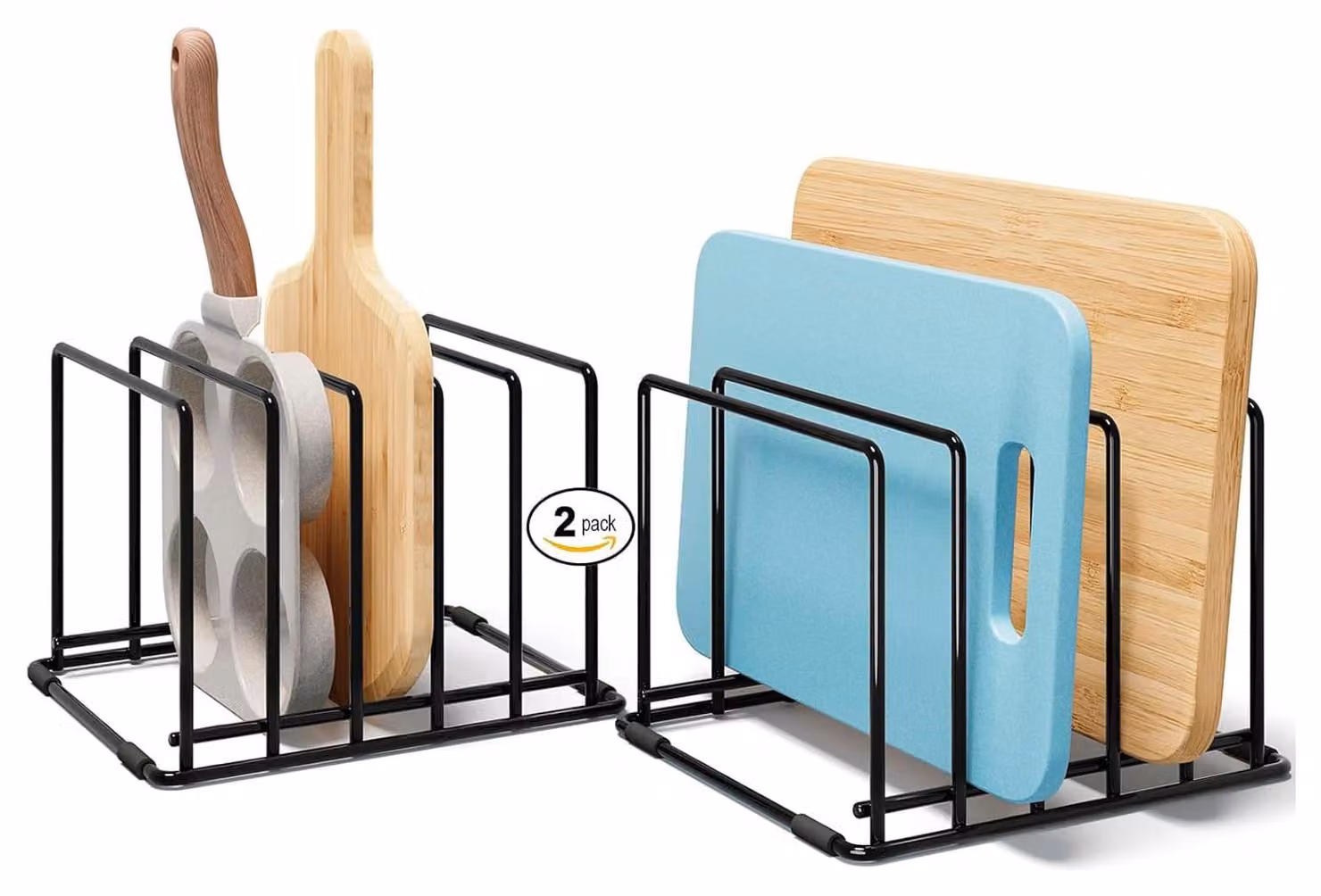 Porta taglieri, confezione da 2 pezzi, con 5 scomparti, colore nero, salvaspazio, ideale per la cucina