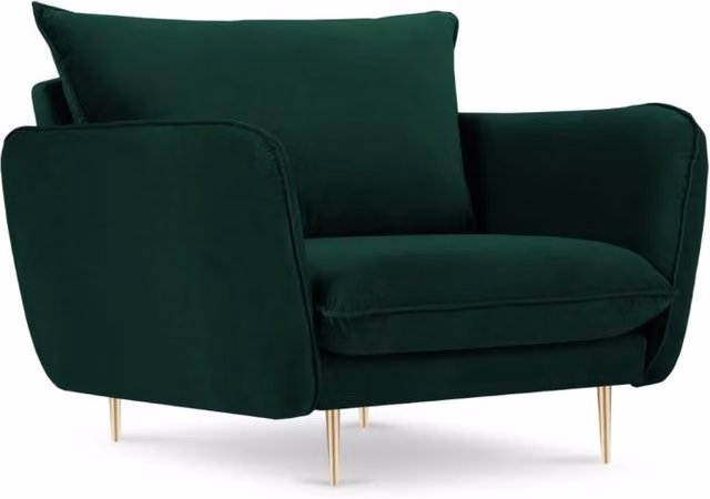 Poltrona Vienna Cosmopolitan Design in velluto verde con struttura in metallo e braccioli