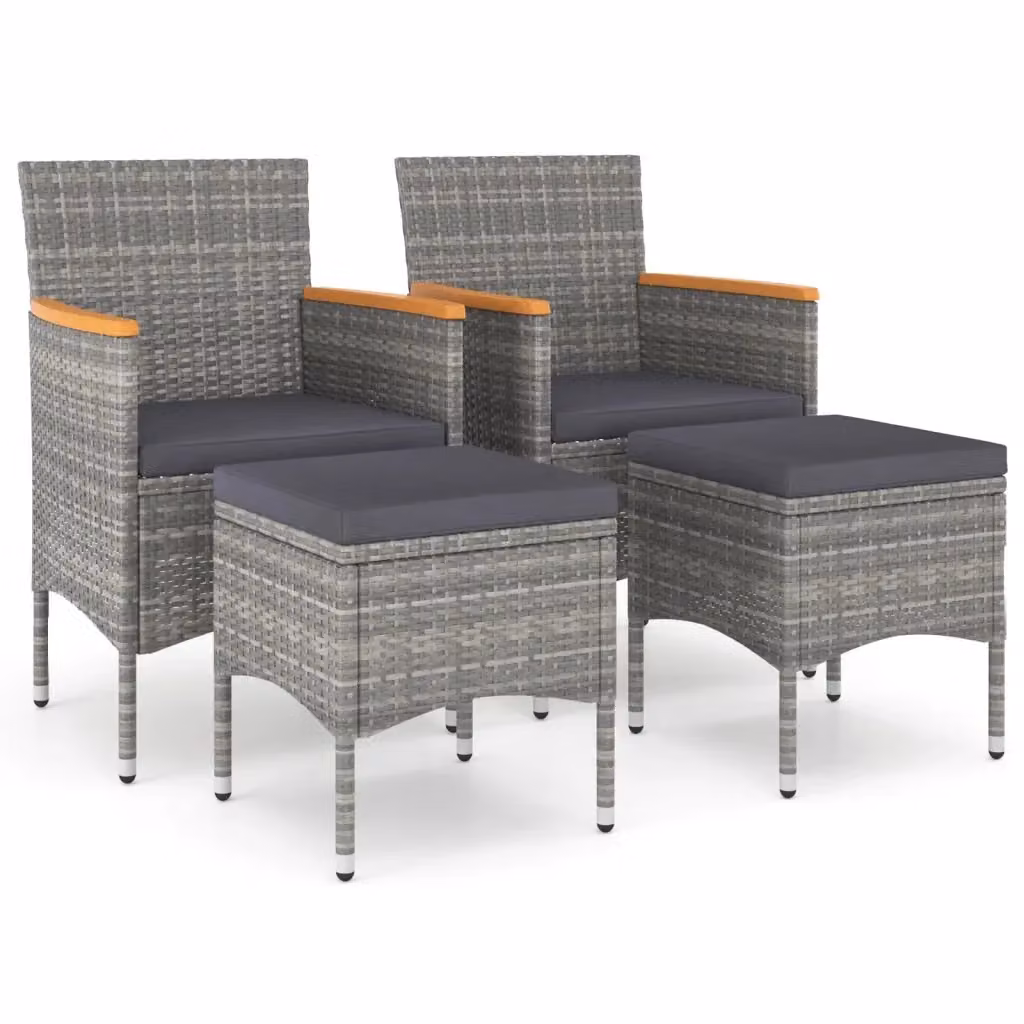Set di 4 sedie da giardino con poggiapiedi vidaXL in polyrattan grigio e legno di acacia – 2