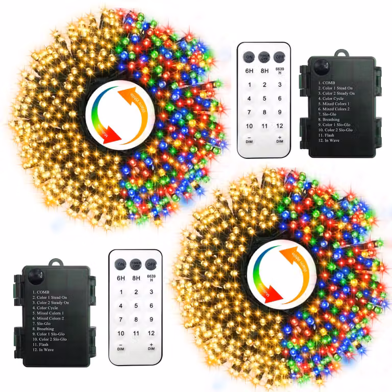 Catena luminosa, confezione da 2, lunghezza 20 metri, 200 LED, cambio colore, grado di protezione IP54