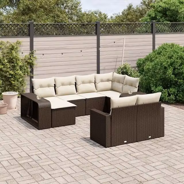Set Divani da Giardino 10pz con Cuscini in Polyrattan Marrone 3228903