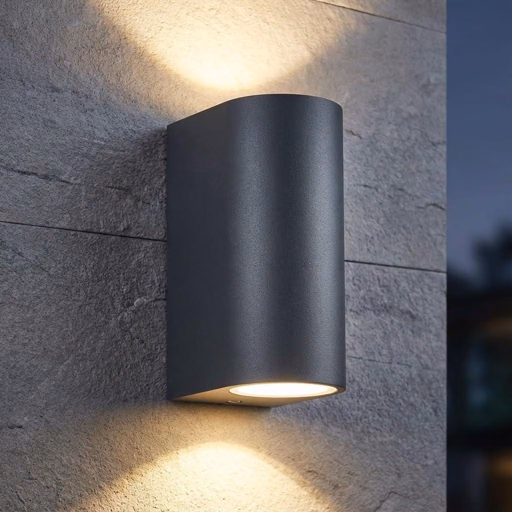 Lampada da parete GU10, modello up-down, alluminio antracite, grado di protezione IP44, 2x35W