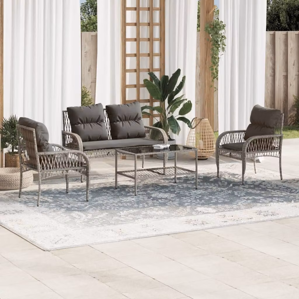 Maison Exclusive - Set da giardino 4 pezzi con cuscini Grigio Poly Rattan