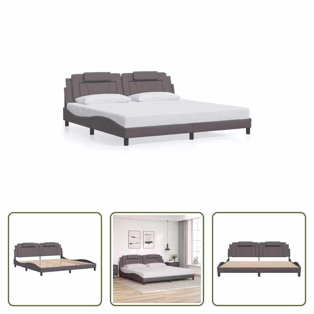 The Living Store Giroletto con testiera grigio 200x200 cm in ecopelle