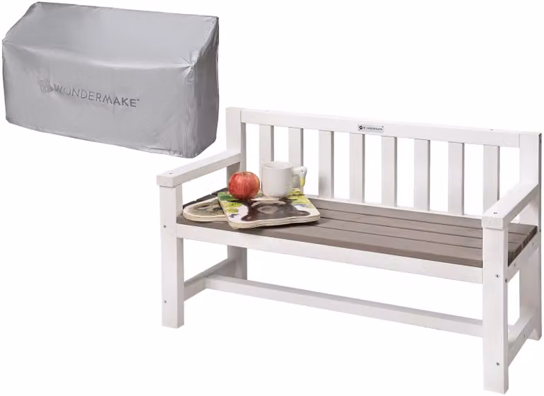 WONDERMAKE® Panca da giardino per bambini di design in legno resistente alle intemperie con rivestimento in tessuto e schienale, panca per bambini a 2 posti panca in legno panca da parco panca per bambini panca per esterno