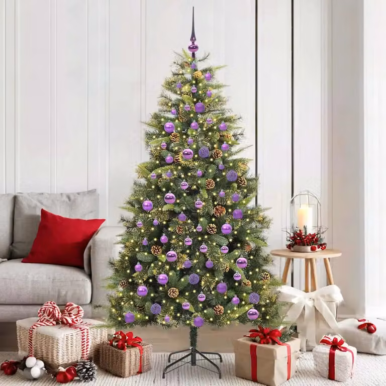Albero di Natale artificiale pieghevole moderno vidaXL verde con 300 LED luce bianca calda in PVC e metallo