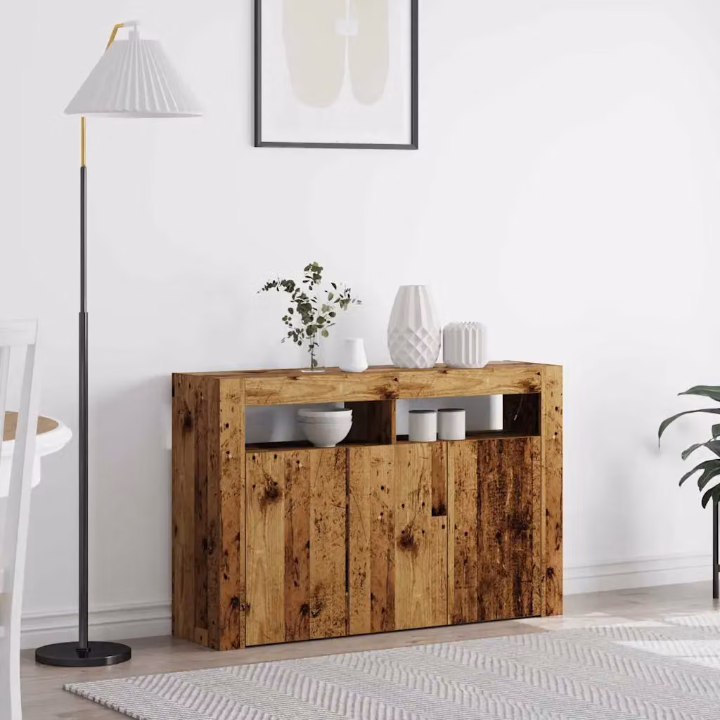 Credenza moderna vidaXL in legno ingegnerizzato marrone con illuminazione integrata L: 116 cm, P: 30 cm, H: 75 cm