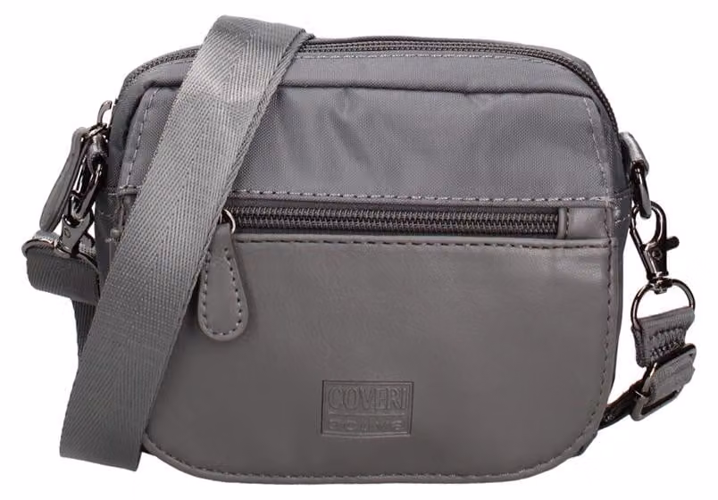 Borsa a tracolla da uomo, in PVC, grigia, con chiusura magnetica, tasche con zip, dimensioni 15x12x5 cm