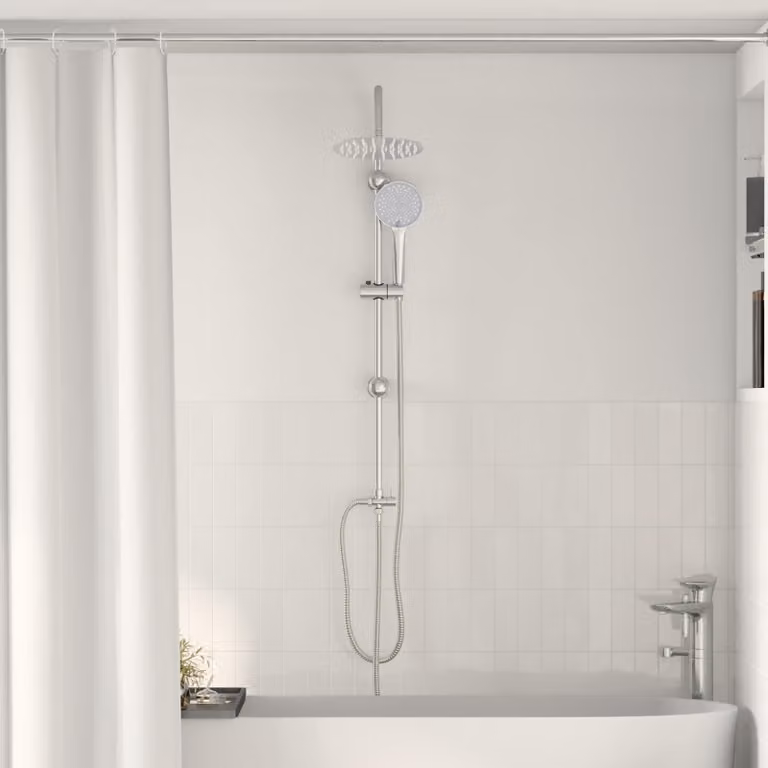 Sistema Doccia vidaXL in Acciaio Inox Argento con Colonna Rigida, Soffione e Doccetta, L: 47 cm, P: 20 cm, H: 95 cm