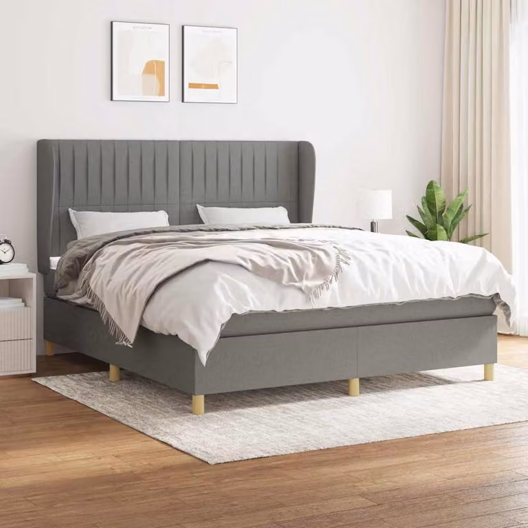 vidaXL Giroletto a Molle con Materasso Ibrido in Tessuto Grigio e Bianco L/P/H: 160 x 200 x 128 cm