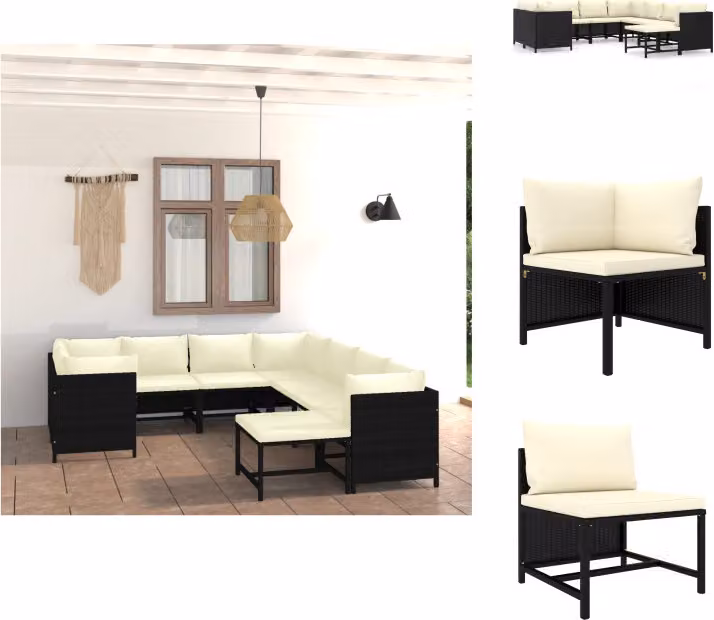 vidaXL Set 9 pezzi da giardino con cuscini in poly rattan nero - Set di mobili da giardino