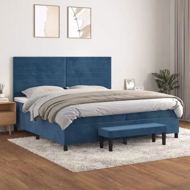 Letto Ibrido con Giroletto a Molle e Materasso vidaXL in Velluto Blu e Bianco L/P/H: 200 x 200 x 128 cm