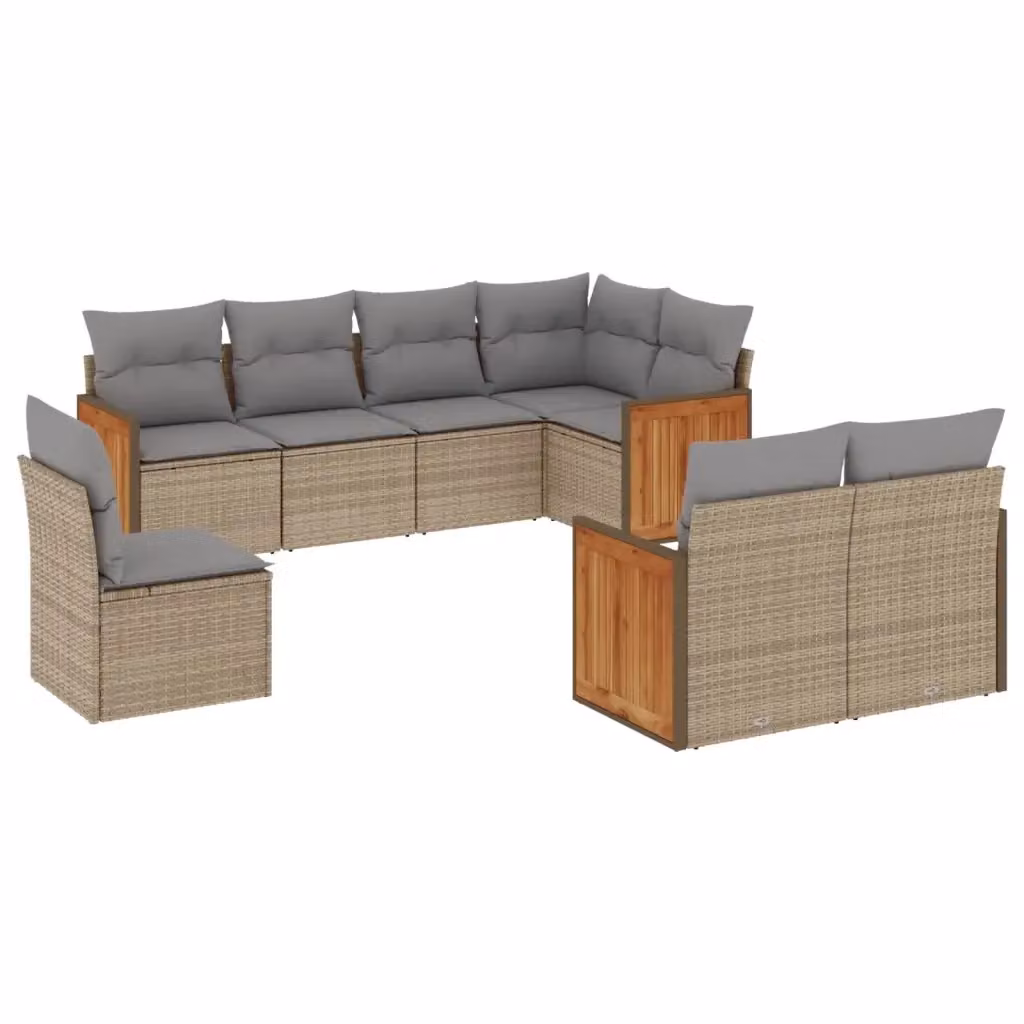 vidaXL Set Divano da Giardino a L 8 pz in Polyrattan e Legno di Acacia con Cuscini Beige e Grigio – 2