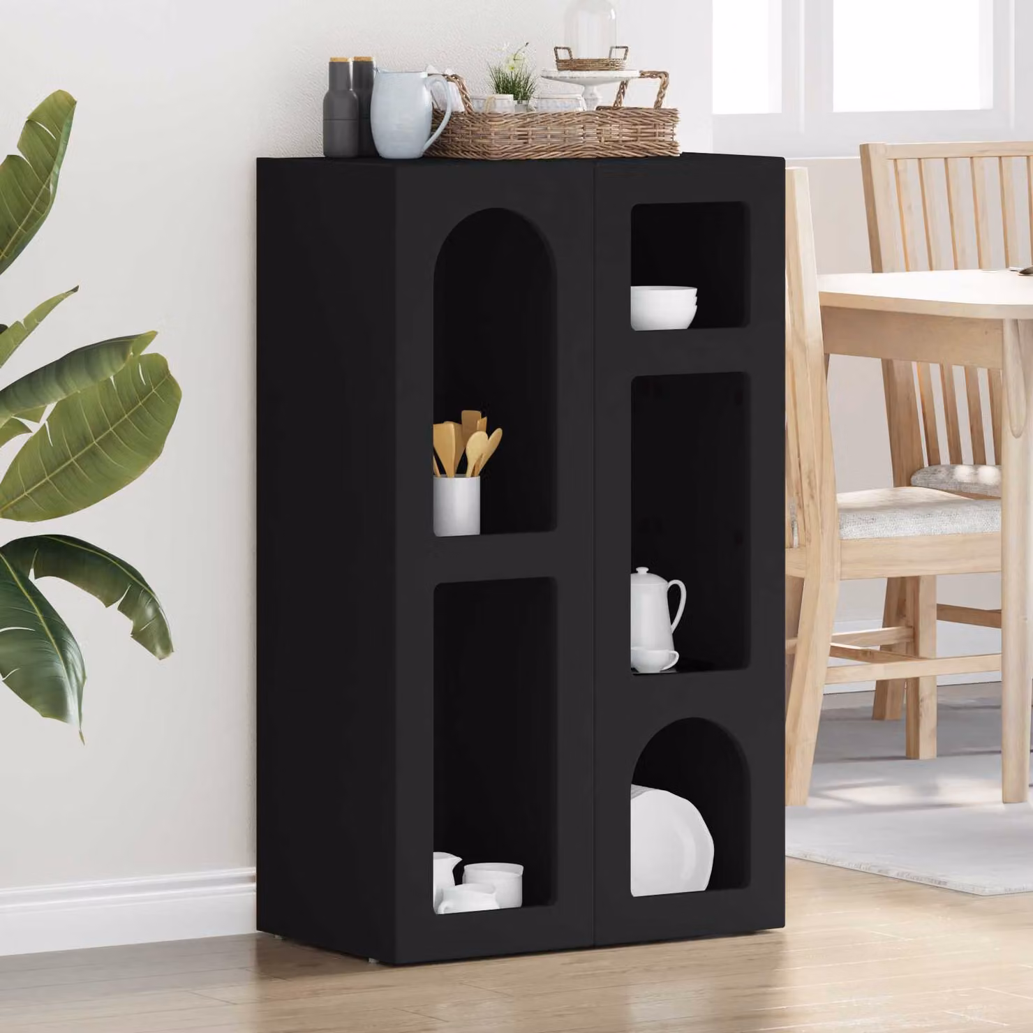 Credenza moderna vidaXL ELST in legno ingegnerizzato nero, L: 59 cm, P: 35 cm, H: 100,5 cm