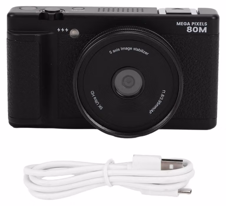 Fotocamera digitale da 80 MP e 5K con schermo ribaltabile a 270 gradi, luce di riempimento a LED da 2,8 pollici, zoom ottico 18x, HD, videocamera da viaggio compatta per principianti e studenti, nera