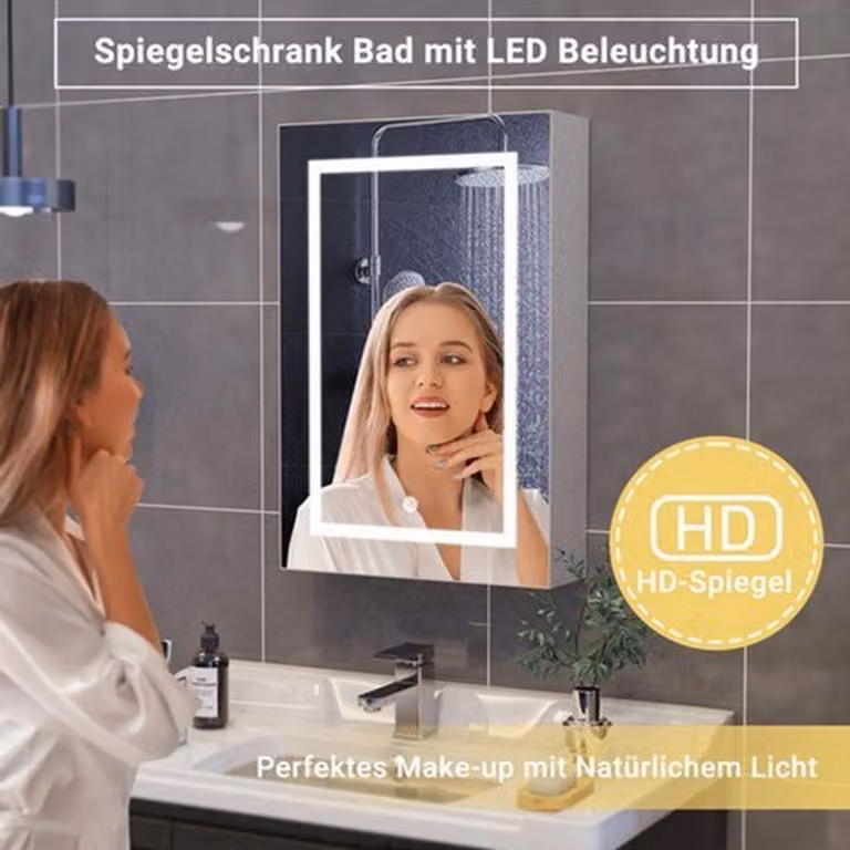 Specchio a muro con illuminazione a LED, ideale per bagno e soggiorno, dimensioni 87x61 cm