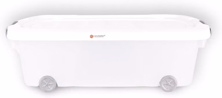 Contenitore di stoccaggio con ruote, capacità 24 litri, trasparente, con coperchio bianco, ideale per abbigliamento
