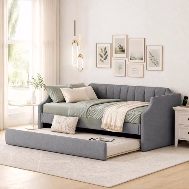 Letto singolo imbottito con cassettiera grigio L/P/H: 90 x 200 x 120 cm