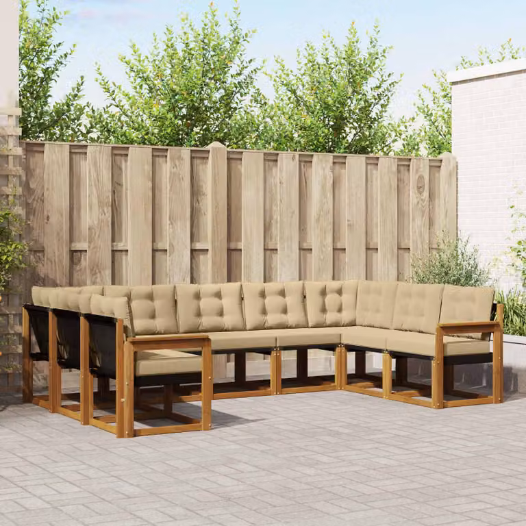 Set di divani da esterno vidaXL 9 pz in legno di acacia con cuscini beige e marrone