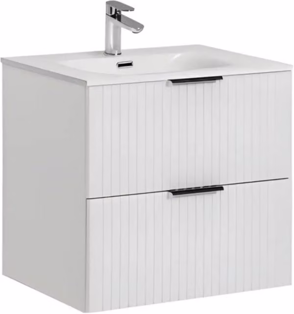 Set da bagno NOXERA 60 cm – Mobile sottolavabo sospeso bianco alpino con lavabo incassato
