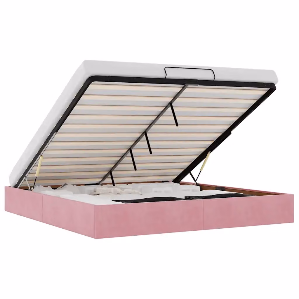 Struttura Letto con Contenitore a Sollevamento vidaXL in Velluto Rosa L: 180 cm, P: 200 cm, H: 203 cm – 2
