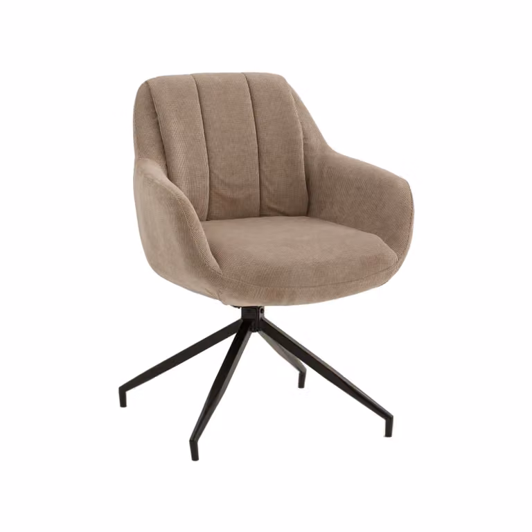 Set di poltroncine girevoli STONESTOWN in tessuto beige e gambe in metallo nero, con braccioli